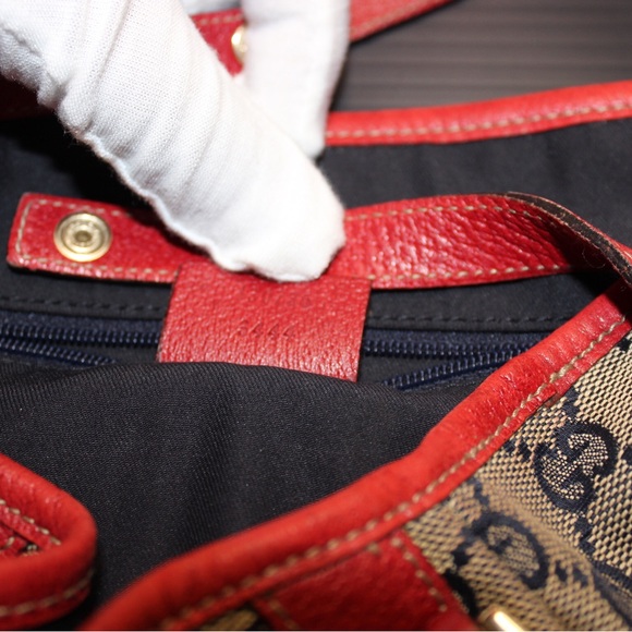 Gucci canvas tote with red leather and gold hardware - Picture 12 of 16